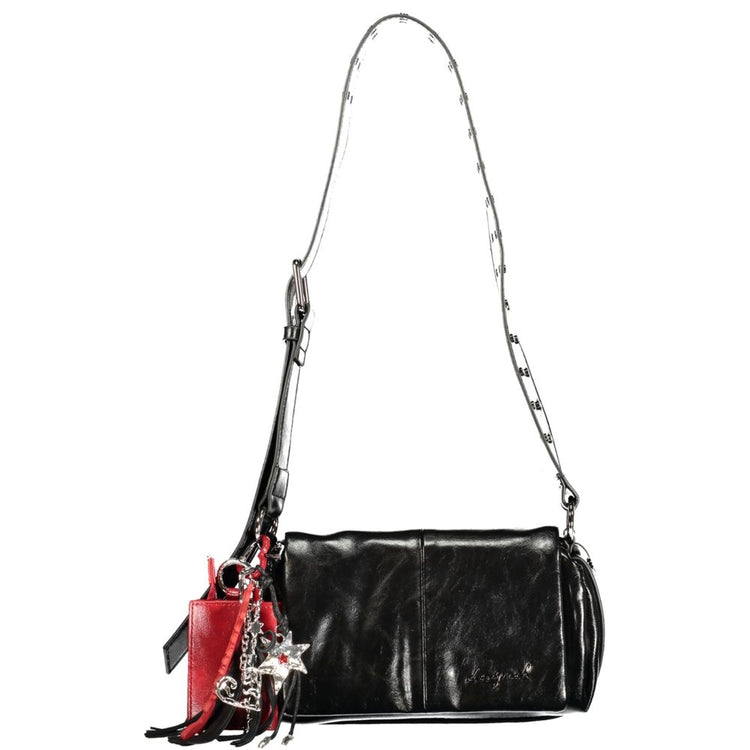 Desigual - Edgy PU Leather Shoulder Bag with Red Charm - Black Desigual