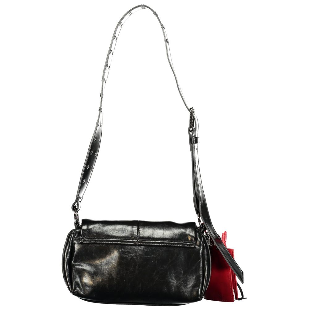 Desigual - Edgy PU Leather Shoulder Bag with Red Charm - Black