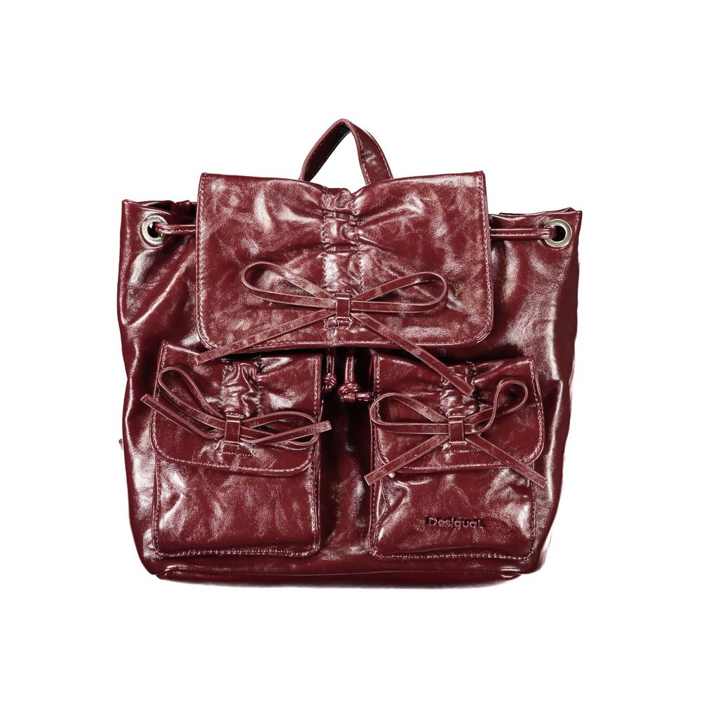 Desigual - Glossy Bow Detail Polyurethane Backpack - Burgundy