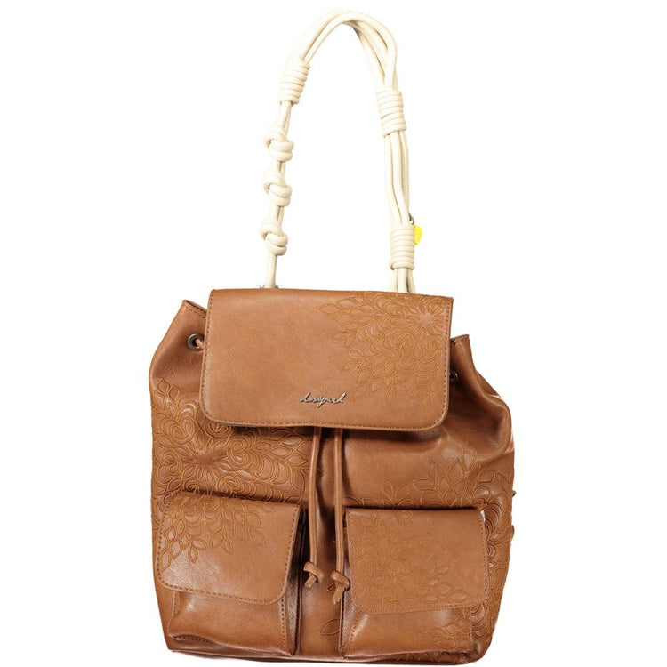 Desigual - Boho Embossed Faux Leather Mini Backpack with Knotted Rope Handles - Brown
