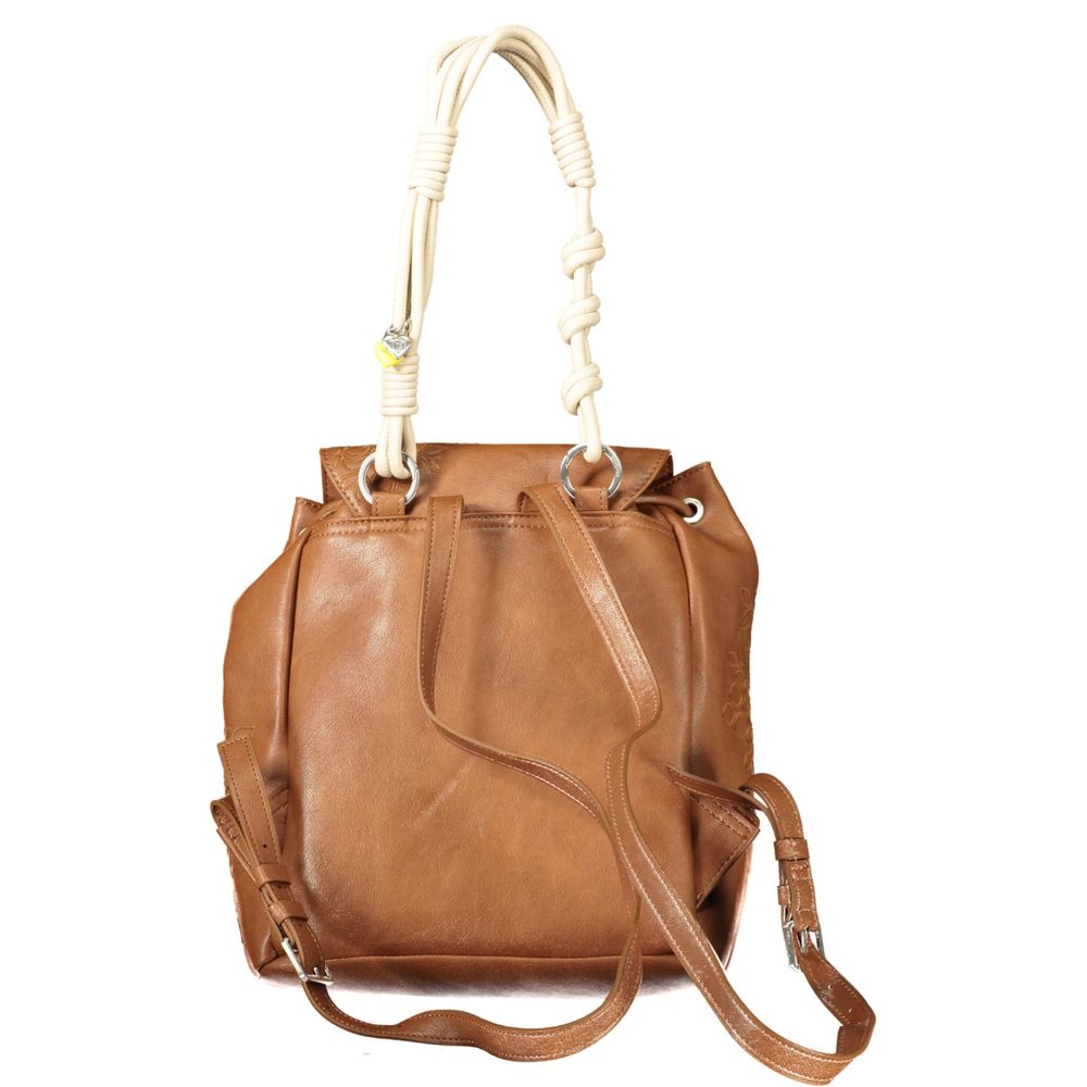 Desigual - Boho Embossed Faux Leather Mini Backpack with Knotted Rope Handles - Brown