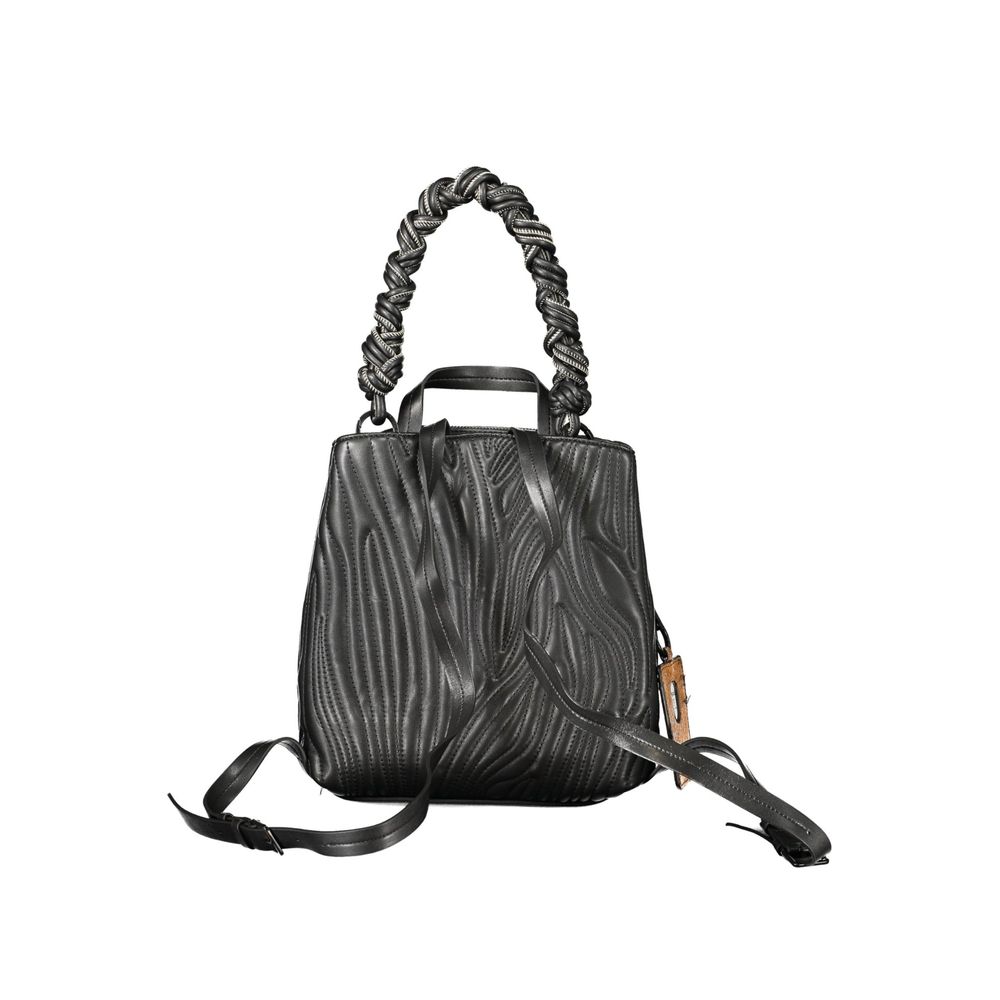 Desigual - Bold Textured Wave Mini Backpack with Twisted Handle - Black