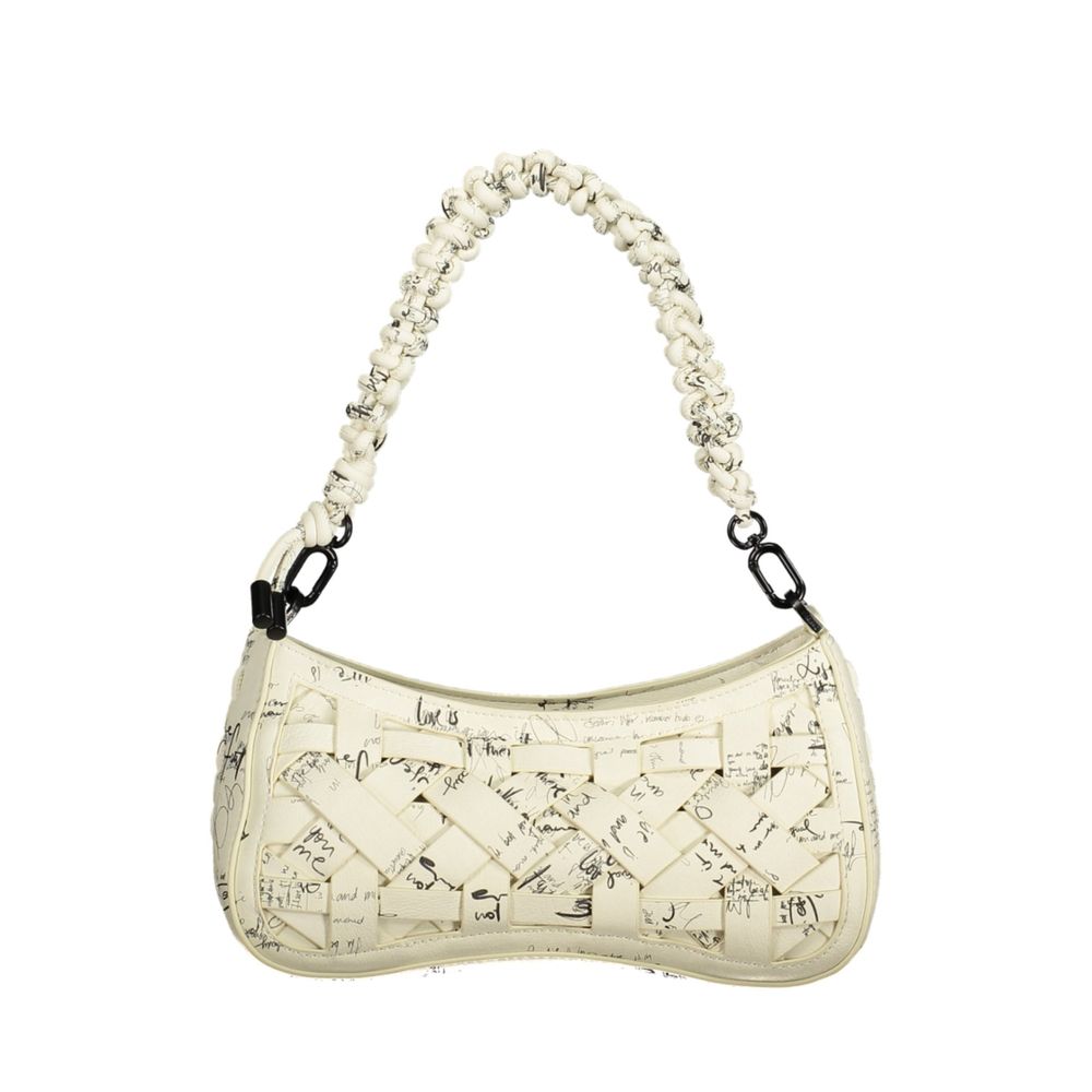 Desigual - Artistic Woven Polyethylene Script Print Shoulder Bag - White