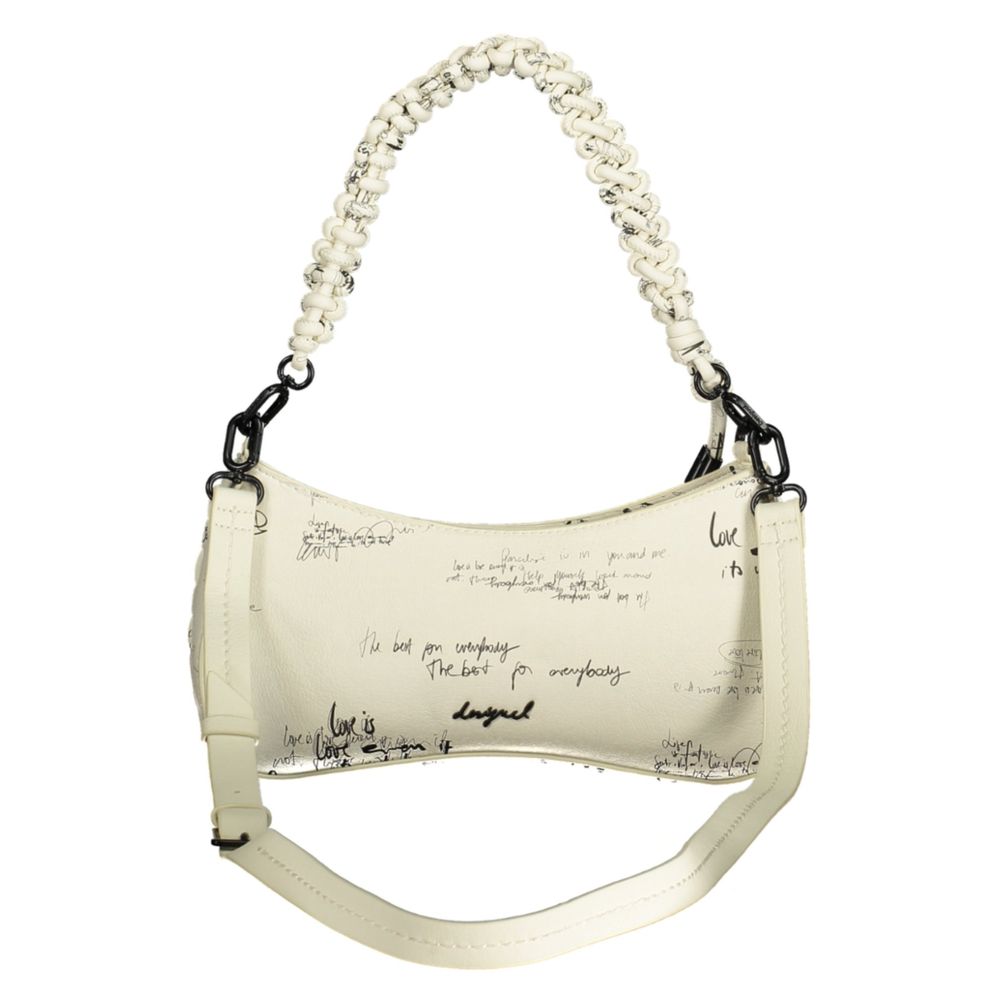 Desigual - Artistic Woven Polyethylene Script Print Shoulder Bag - White