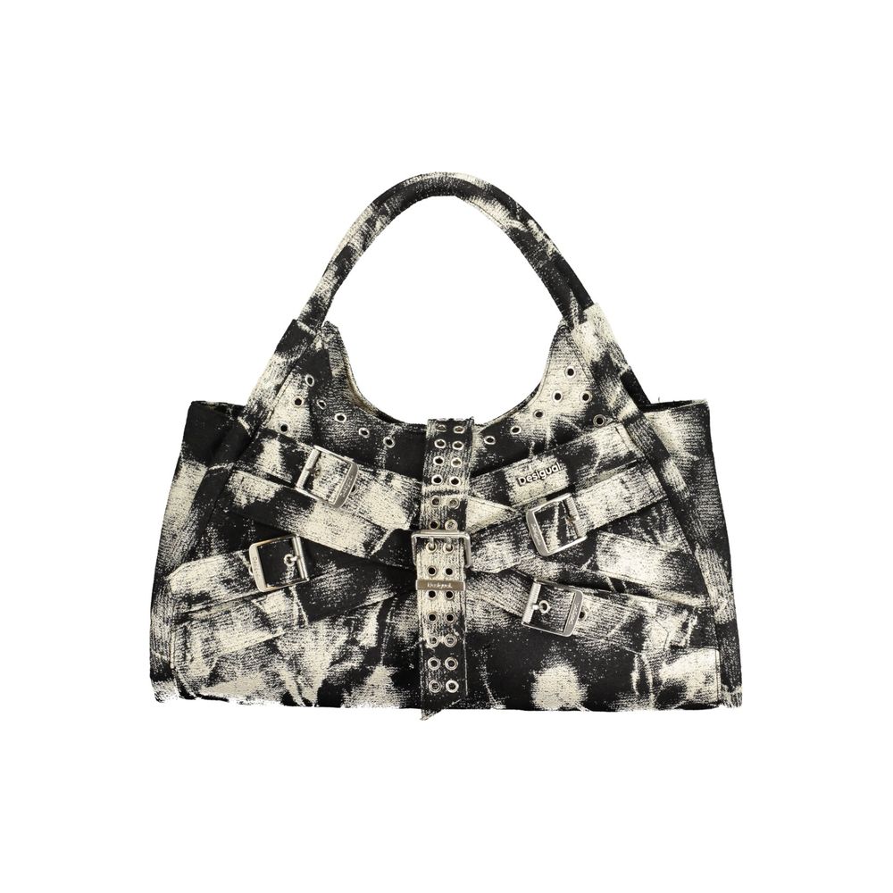 Desigual - Edgy Abstract Print Canvas Shoulder Bag With Buckles - Black Abstract