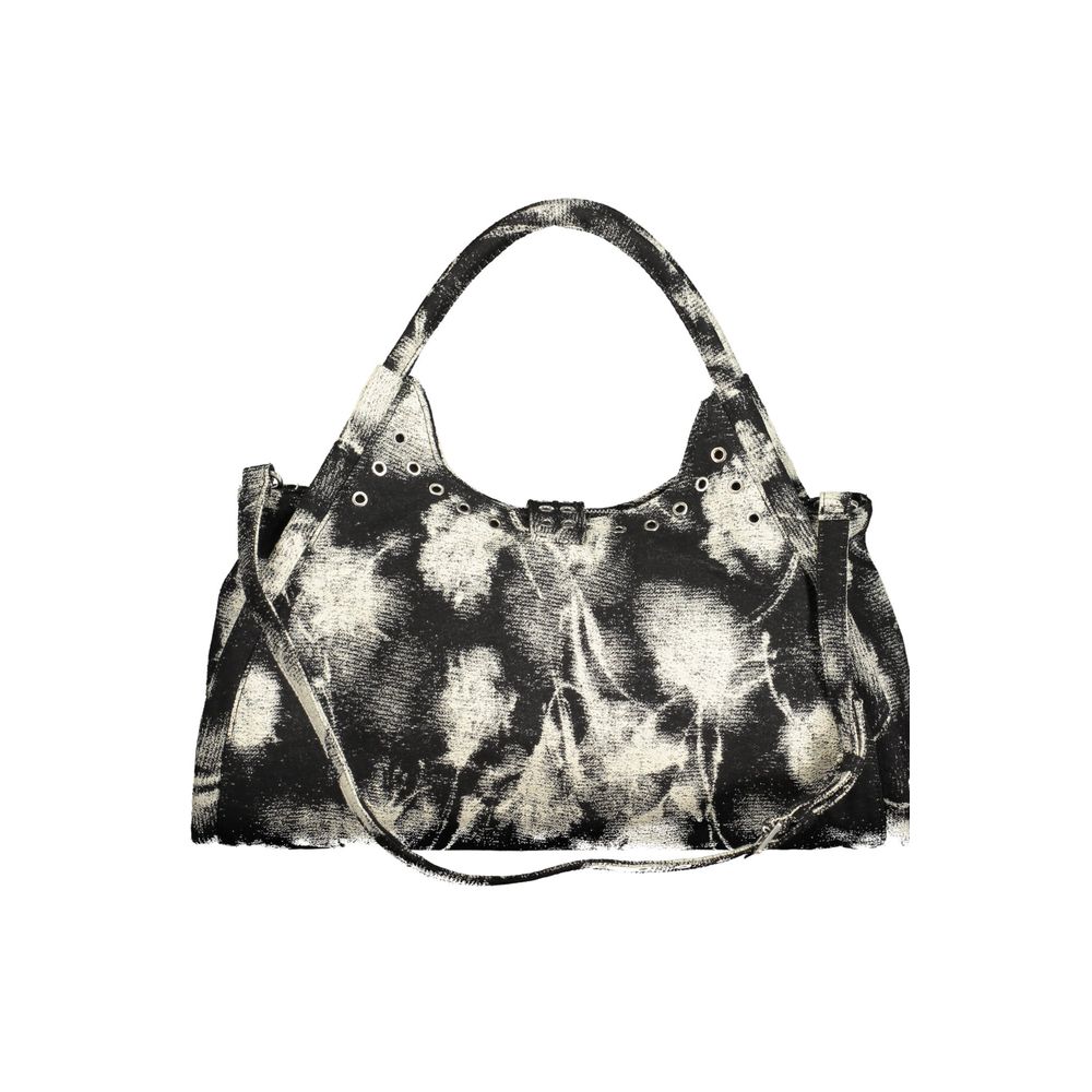 Desigual - Edgy Abstract Print Canvas Shoulder Bag With Buckles - Black Abstract