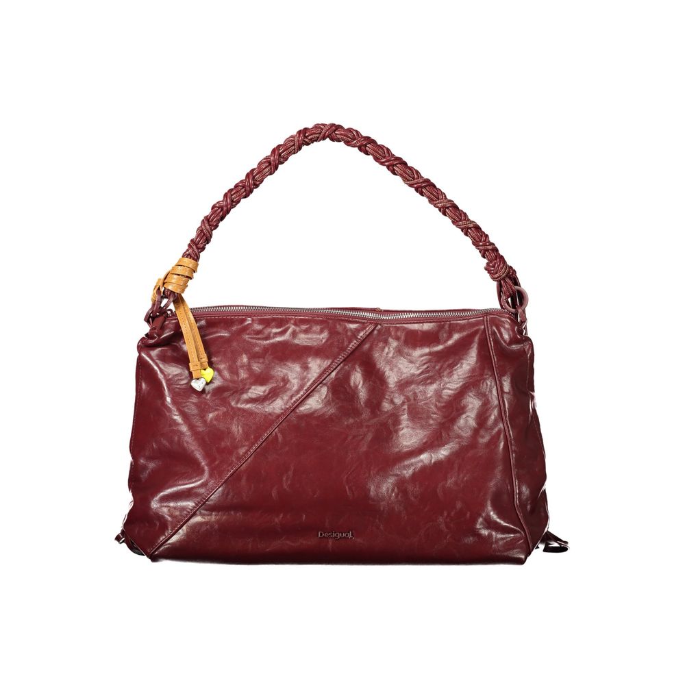 Desigual - Textured Polyethylene Shoulder Bag with Braided Handle - Burgundy