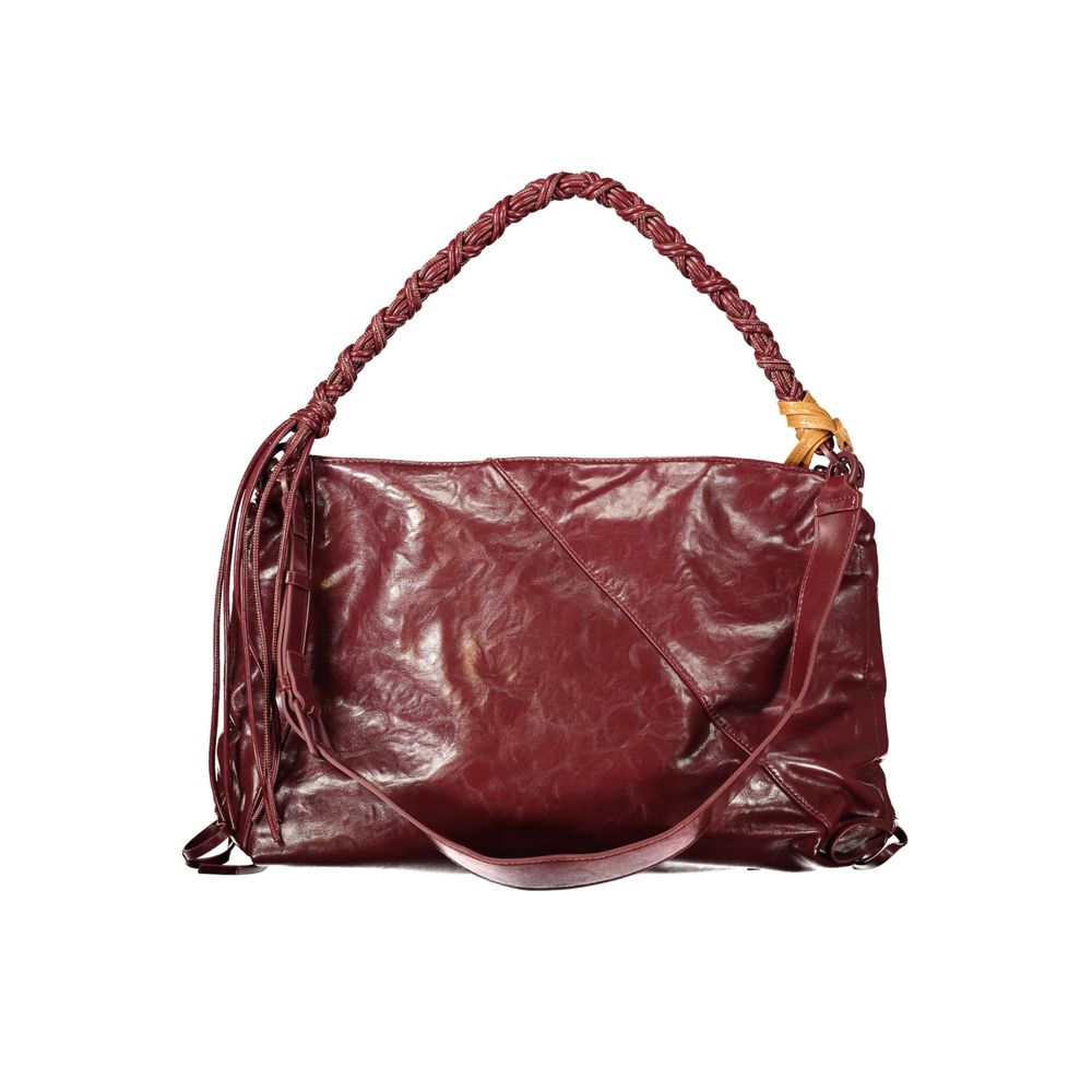 Desigual - Textured Polyethylene Shoulder Bag with Braided Handle - Burgundy