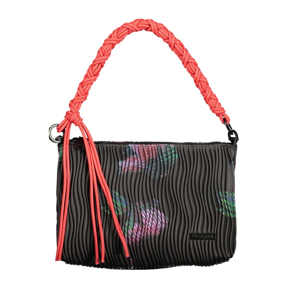 Desigual - Edgy Pleated Polyethylene Shoulder Bag With Braided Handle - Black Coral