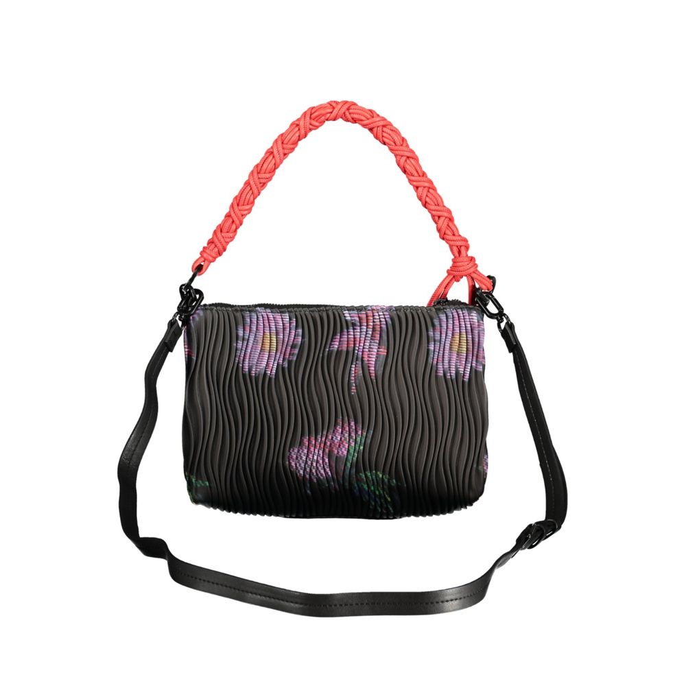 Desigual - Edgy Pleated Polyethylene Shoulder Bag With Braided Handle - Black Coral
