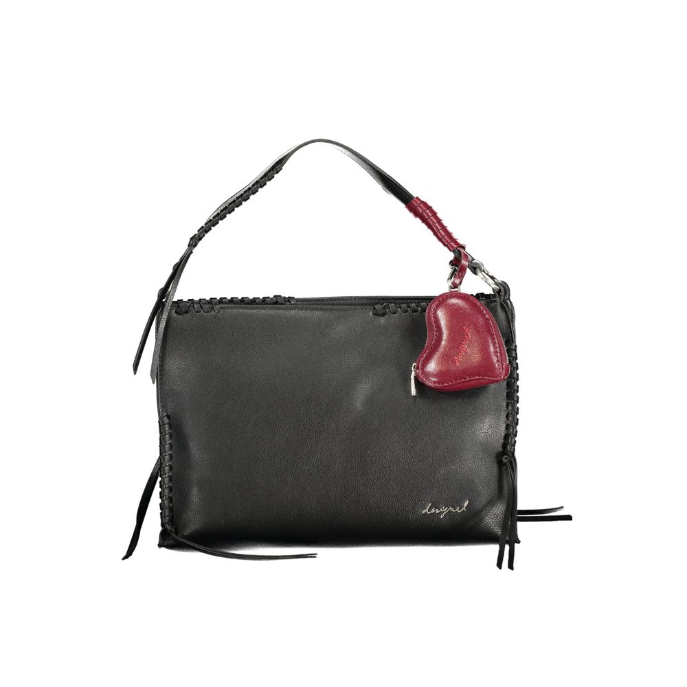 Desigual - Playful Braided Polyethylene Shoulder Bag with Heart Charm - Black