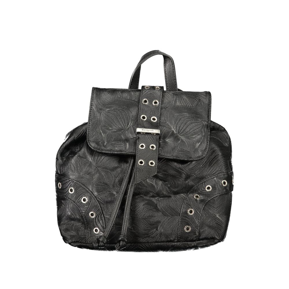 Desigual - Edgy Textured Polyethylene Short Backpack with Eyelets - Black