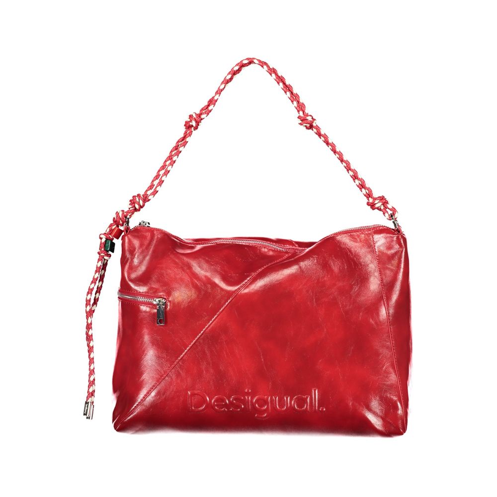 Desigual - Bold Braided Handle Textured Polyethylene Shoulder Bag - Red