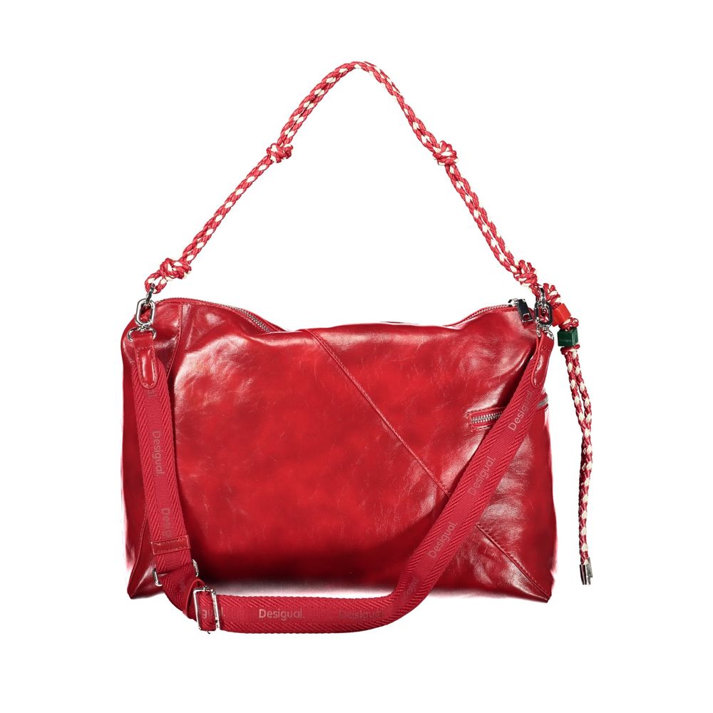 Desigual - Bold Braided Handle Textured Polyethylene Shoulder Bag - Red