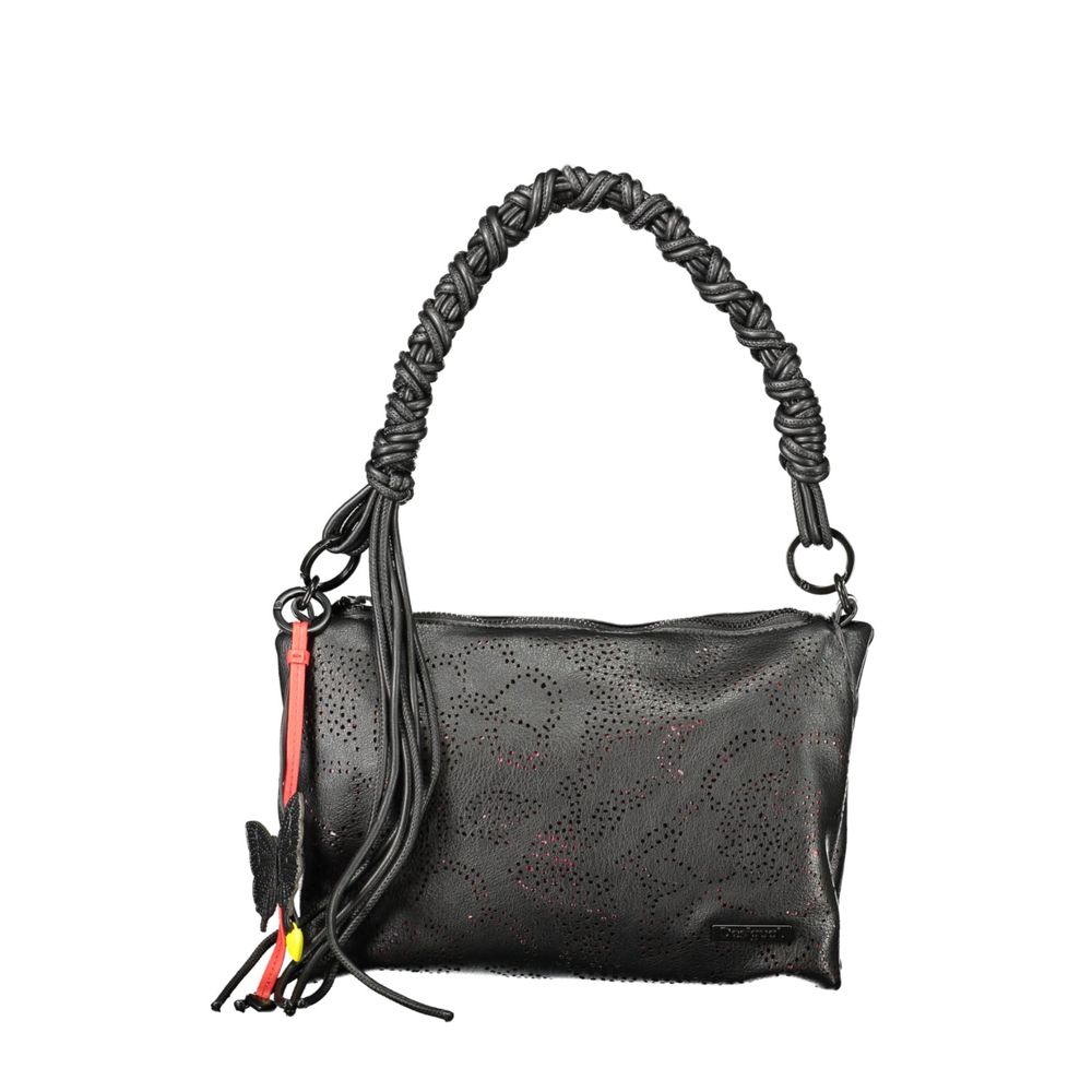 Desigual - Edgy Braided Handle Perforated Faux Leather Shoulder Bag - Black
