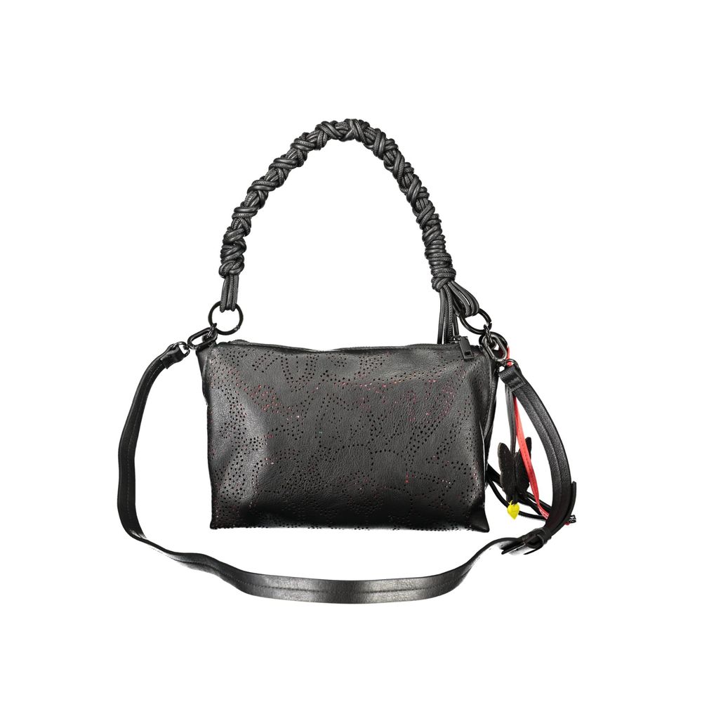 Desigual - Edgy Braided Handle Perforated Faux Leather Shoulder Bag - Black
