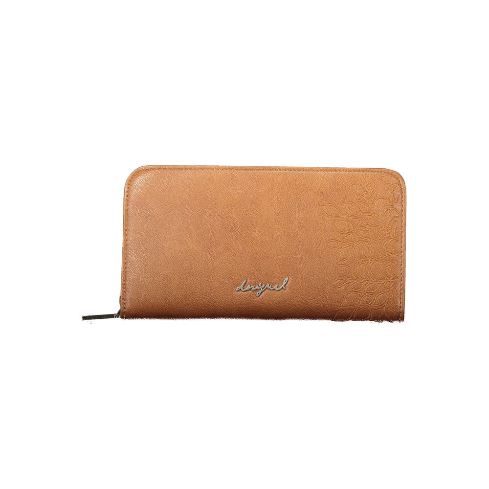 Desigual - Smooth Embossed Leaf Pattern Zip-Around Card Wallet - Brown