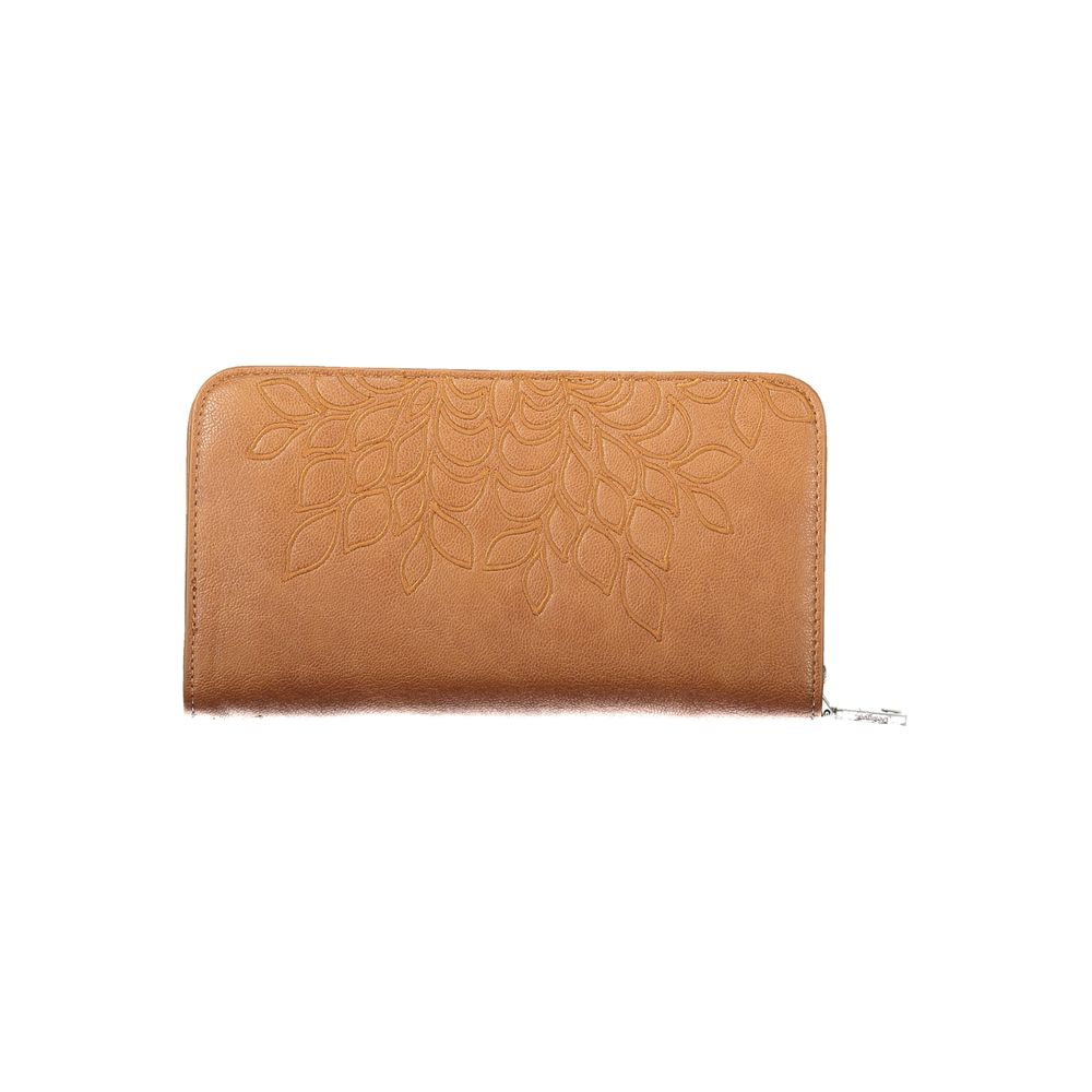 Desigual - Smooth Embossed Leaf Pattern Zip-Around Card Wallet - Brown