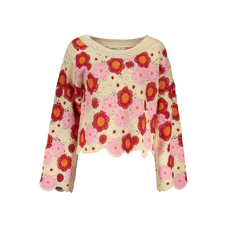 Desigual - Playful Floral Crochet Relaxed Sweater - Beige Multi Desigual