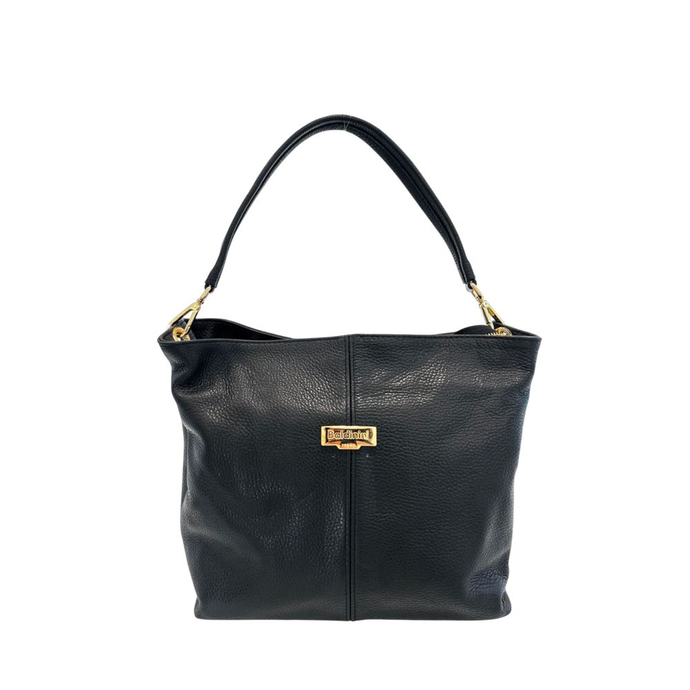 Baldinini Trend - Structured Textured Cowhide Shoulder Bag with Gold Hardware - Black