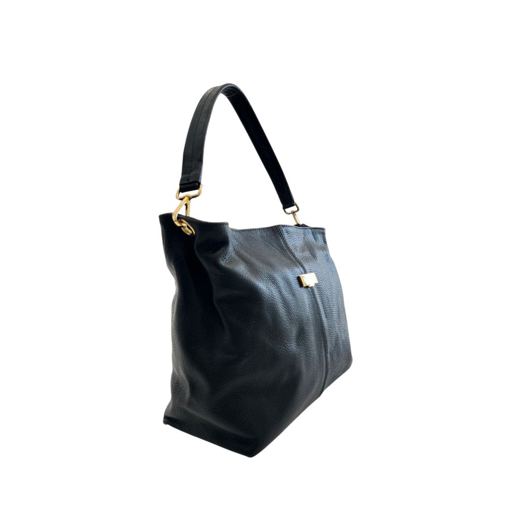 Baldinini Trend - Structured Textured Cowhide Shoulder Bag with Gold Hardware - Black