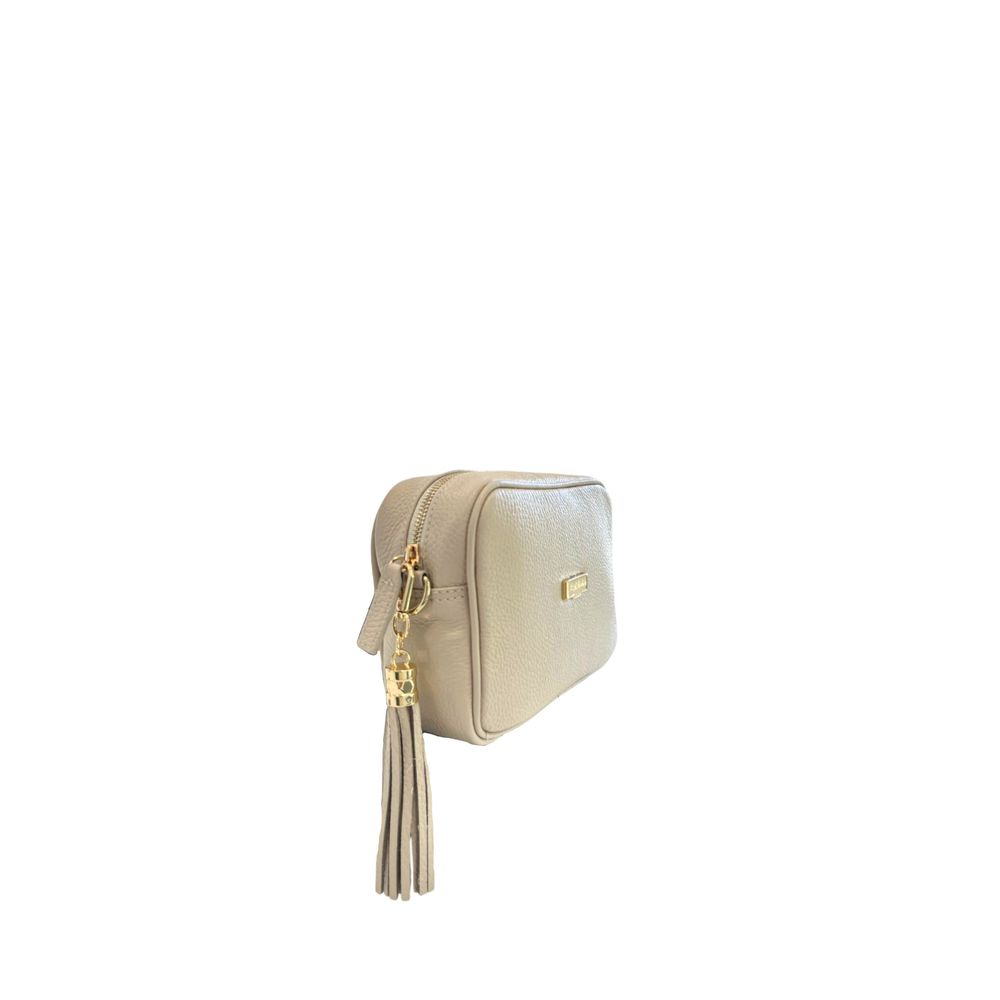 Baldinini Trend - Textured Cowhide Crossbody Bag with Fringe Tassel - Beige