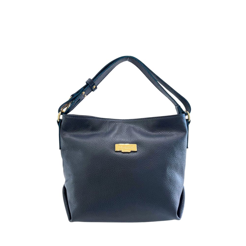 Baldinini Trend - Structured Pebbled Leather Shoulder Bag - Blue