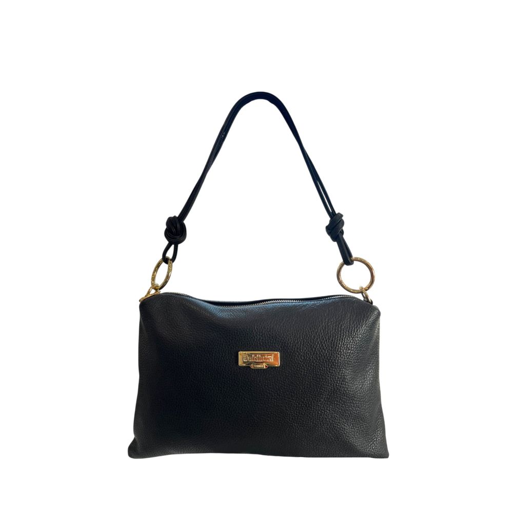 Baldinini Trend - Textured Cowhide Shoulder Bag with Gold Ring Hardware - Black