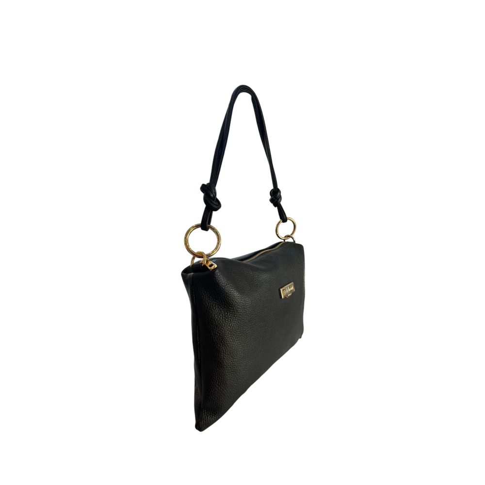 Baldinini Trend - Textured Cowhide Shoulder Bag with Gold Ring Hardware - Black