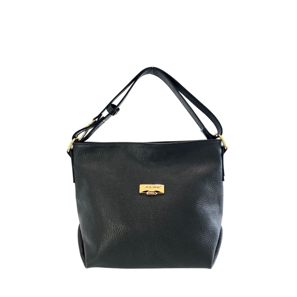 Baldinini Trend - Structured Textured Cowhide Shoulder Bag with Gold Hardware - Black