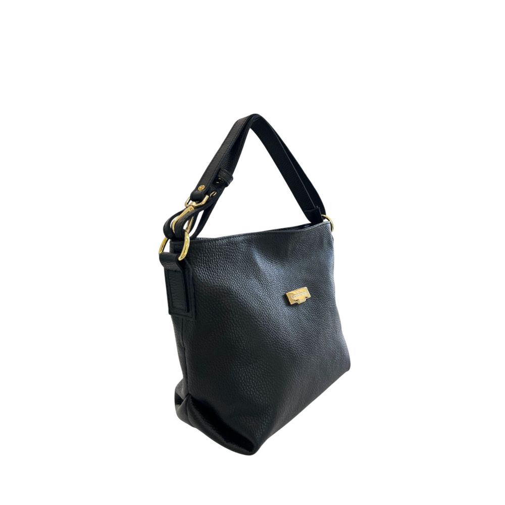 Baldinini Trend - Structured Textured Cowhide Shoulder Bag with Gold Hardware - Black