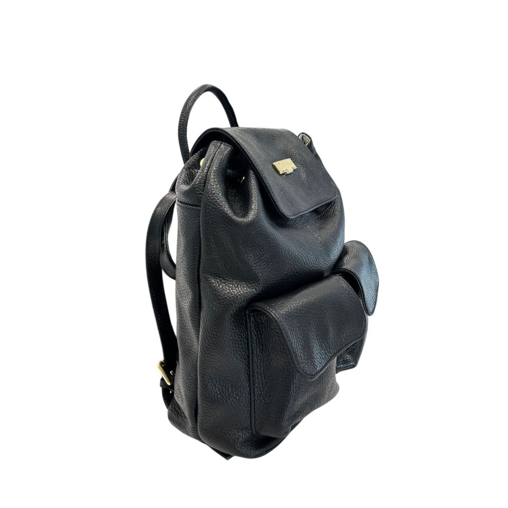 Baldinini Trend - Textured Cowhide Flap Backpack with Gold Hardware - Black