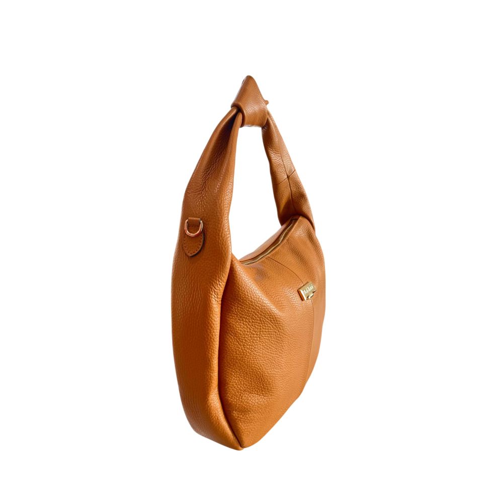 Baldinini Trend - Polished Textured Cowhide Shoulder Bag with Adjustable Strap - Brown