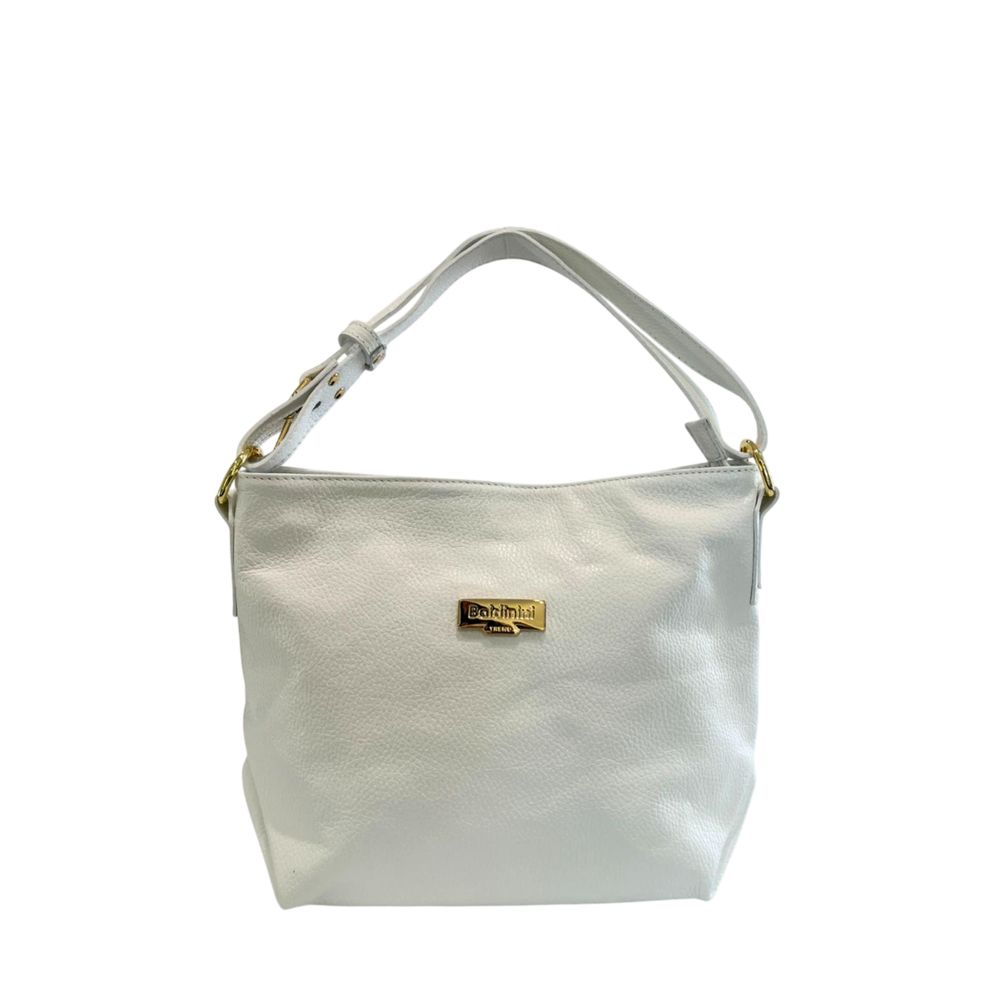 Baldinini Trend - Polished Textured Cowhide Shoulder Bag with Gold Hardware - White