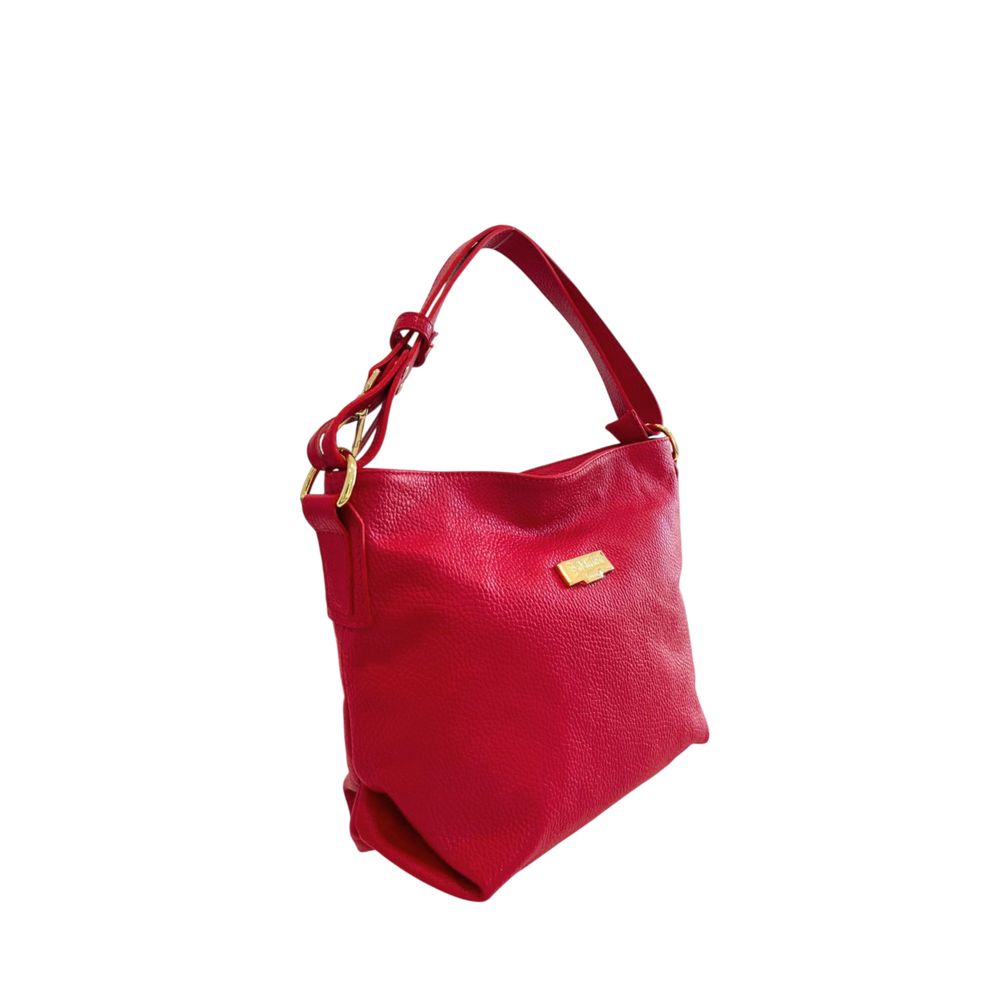 Baldinini Trend - Structured Textured Leather Shoulder Bag With Gold Hardware - Red
