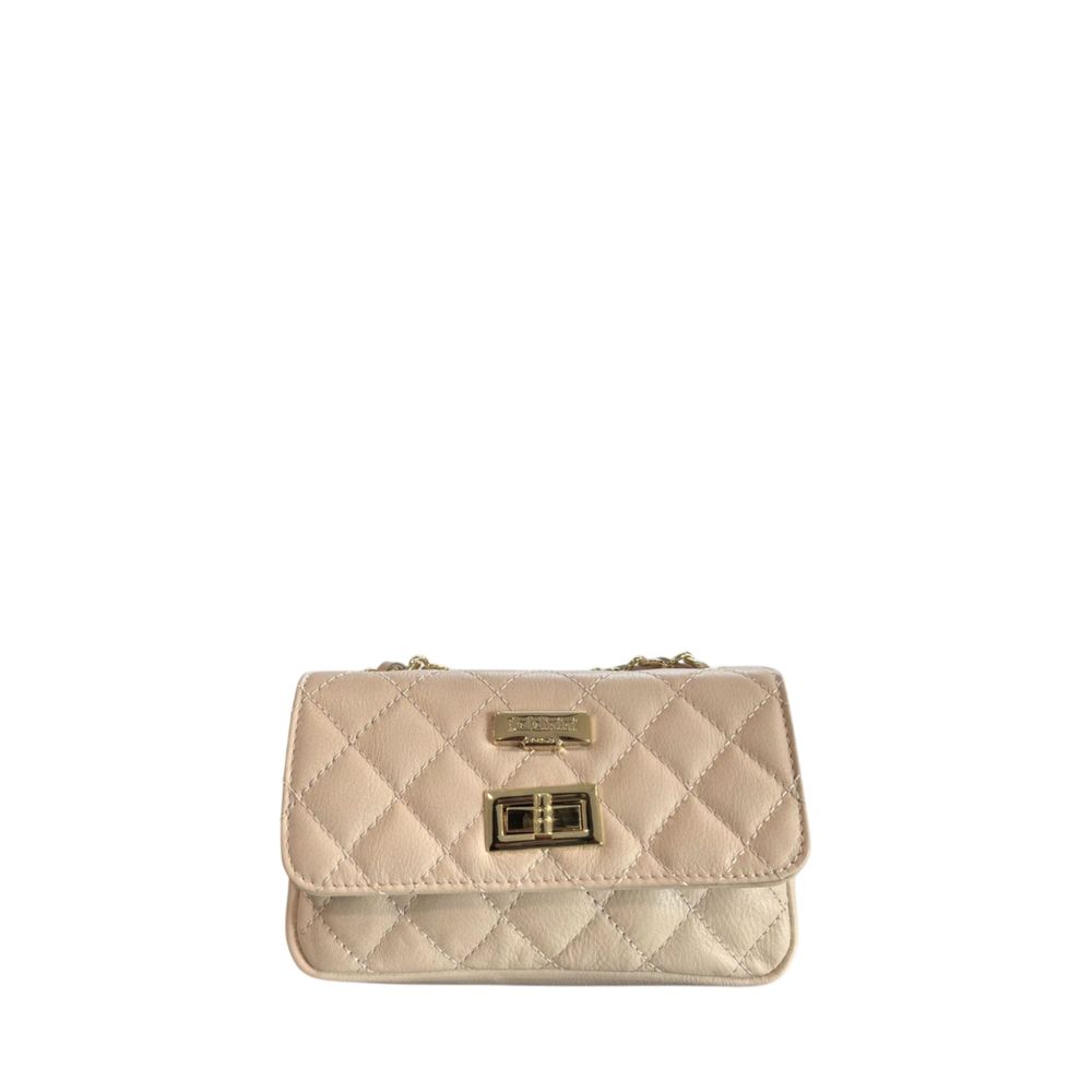 Baldinini Trend - Elegant Quilted Cowhide Mini Crossbody Bag - Beige