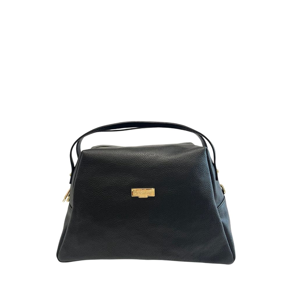 Baldinini Trend - Structured Textured Cowhide Shoulder Bag with Gold Hardware - Black