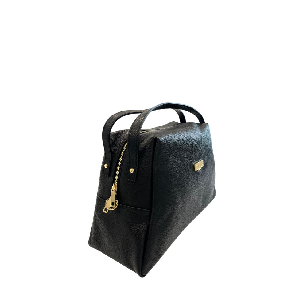 Baldinini Trend - Structured Textured Cowhide Shoulder Bag with Gold Hardware - Black