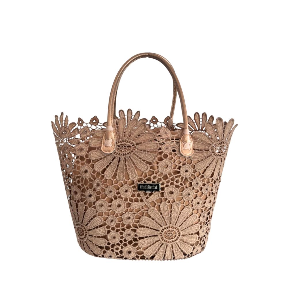 Baldinini Trend - Artistic Floral Openwork Basket Handbag - Brown