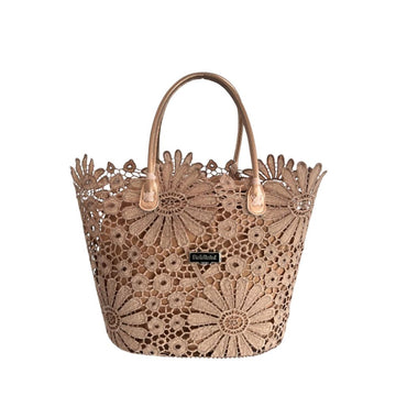 Baldinini Trend - Artistic Floral Openwork Basket Handbag - Brown