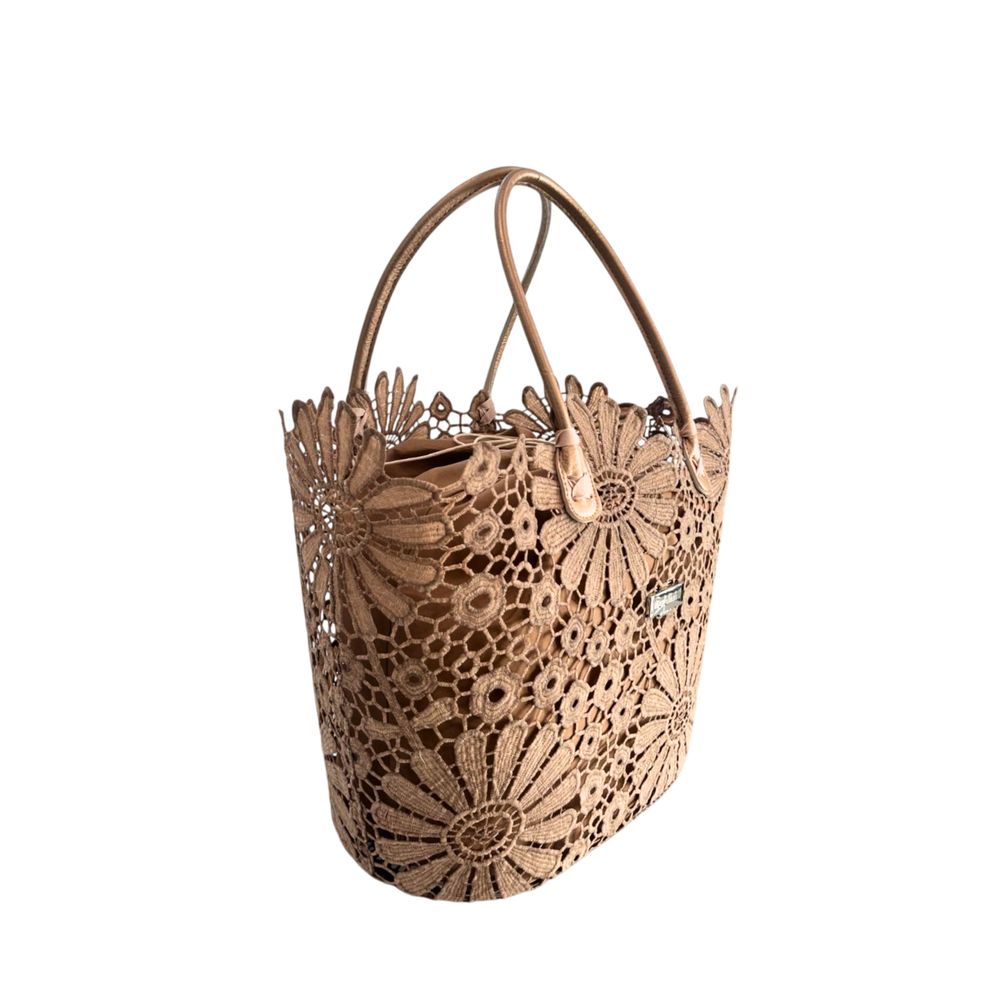 Baldinini Trend - Artistic Floral Openwork Basket Handbag - Brown