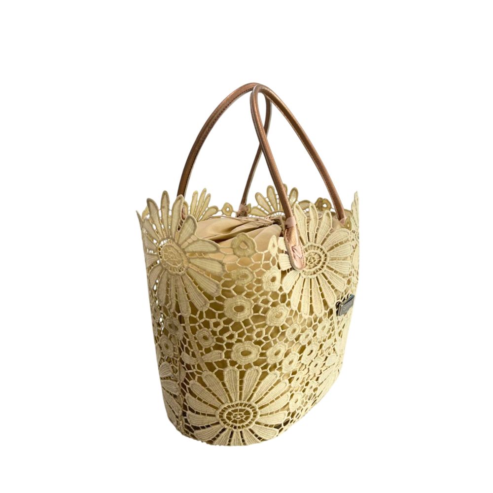 Baldinini Trend - Sculptural Floral Openwork Basket Handbag - Beige