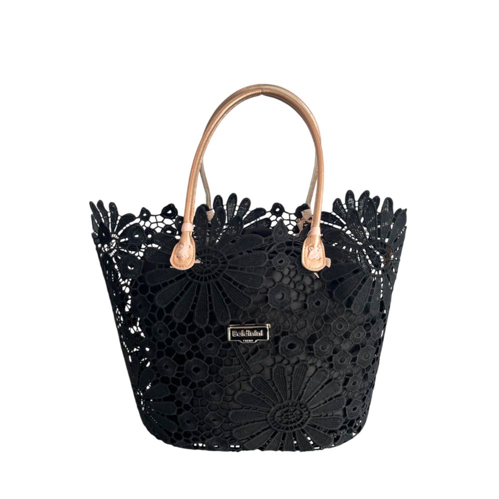Baldinini Trend - Sculptural Floral Openwork Basket Handbag - Black