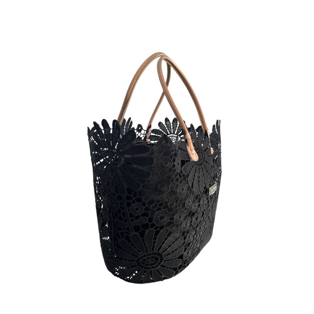 Baldinini Trend - Sculptural Floral Openwork Basket Handbag - Black