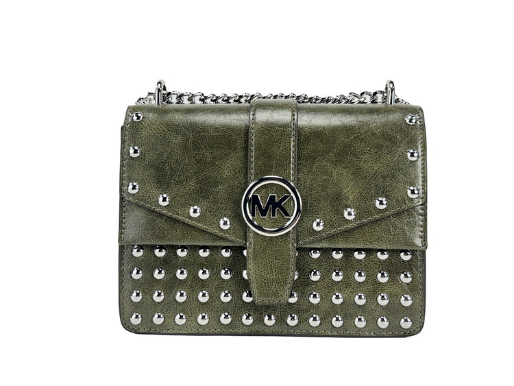 Michael Kors - Edgy Studded Faux Leather Chain Crossbody Bag - Green Michael Kors