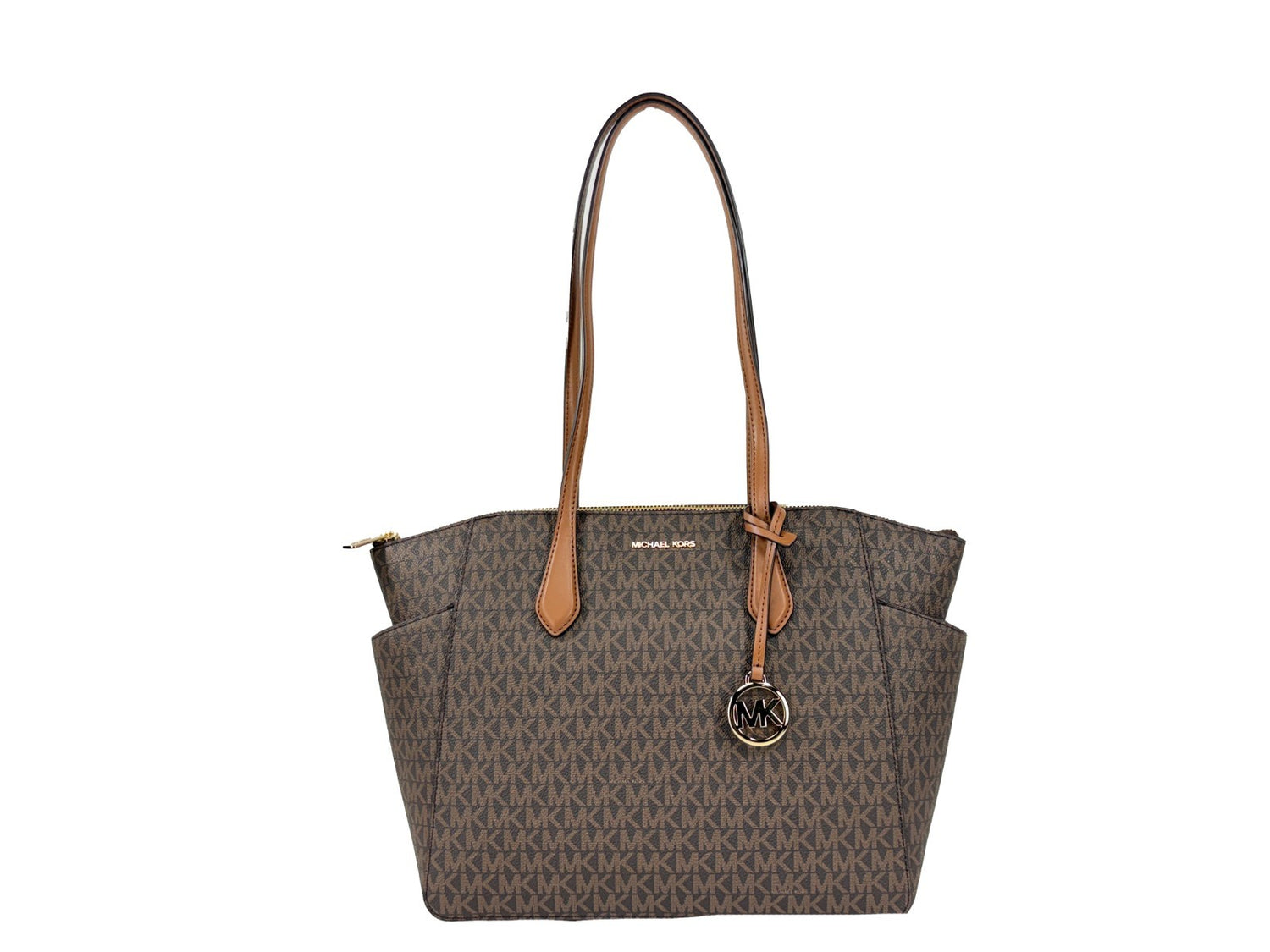Michael Kors - Polished Signature Logo Medium Tote Bag - Brown Michael Kors