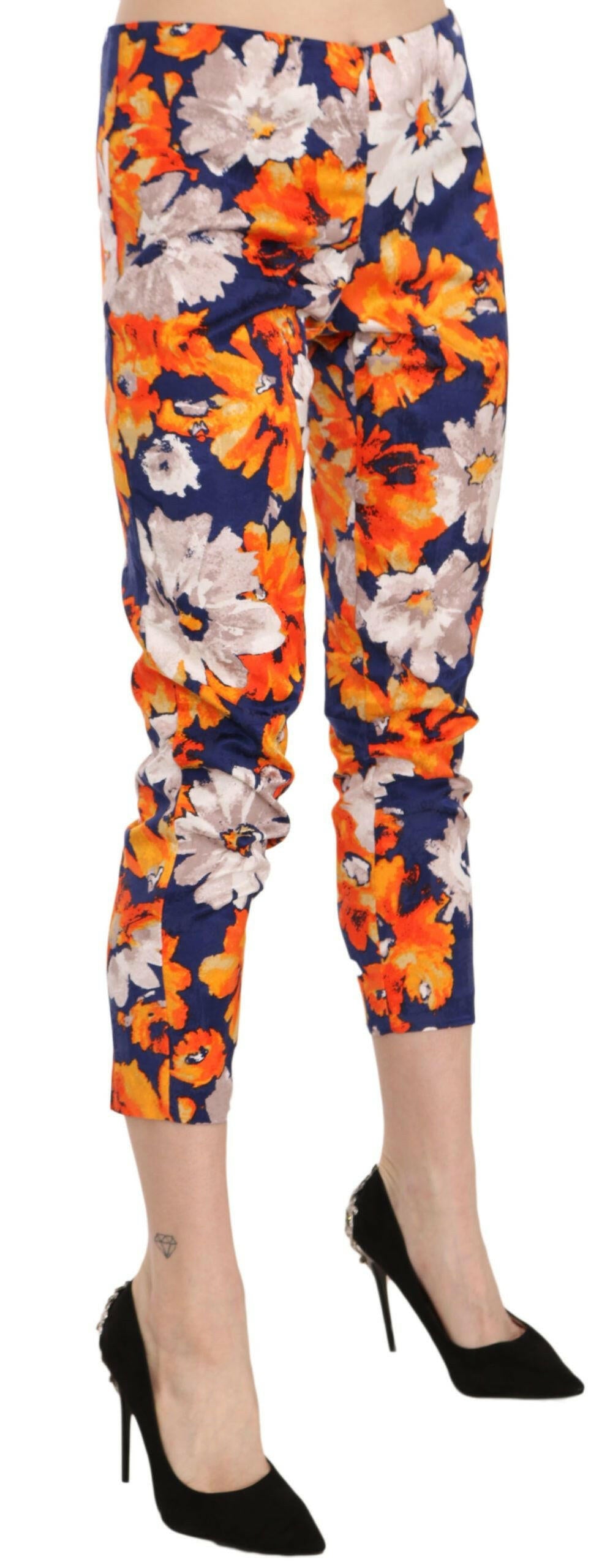 LANACAPRINA Blue Floral Print Skinny Slim Fit Trousers Pants -   -  LANACAPRINA.