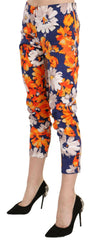 LANACAPRINA Blue Floral Print Skinny Slim Fit Trousers Pants -   -  LANACAPRINA.