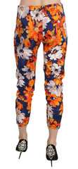 LANACAPRINA Blue Floral Print Skinny Slim Fit Trousers Pants -   -  LANACAPRINA.