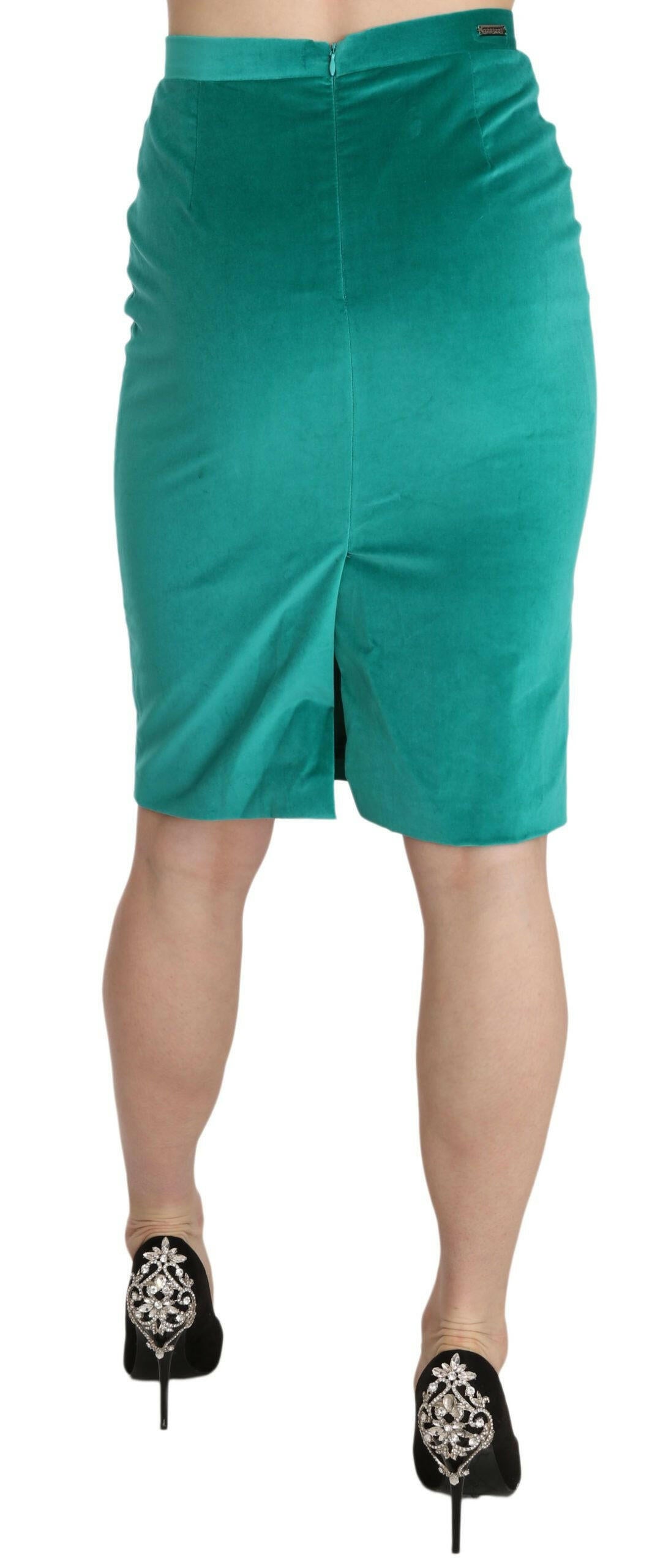 GF Ferre Green Solid Twill Knee Length Pencil Midi Skirt -   -  GF Ferre.